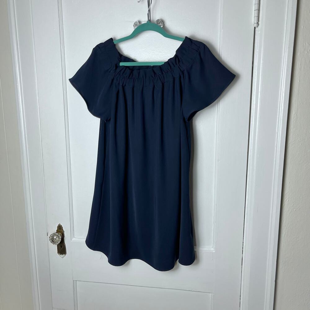 Pleione Women's Navy Blue Off The Shoulder Swing Ruffle Mini Dress Size Medium